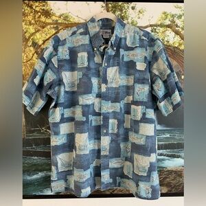 Vintage Reyn Spooner Casual Blue Fish
Boats Hawaiian Shirt Sz Large